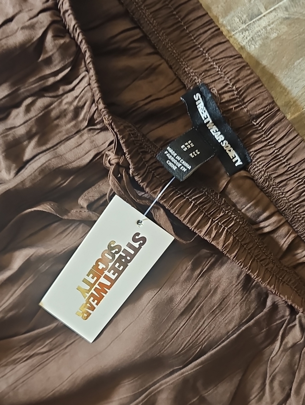 NWT Streetwear Society Pants Wide Leg Pull On Medium Brown Lightweight - Picture 2 of 5